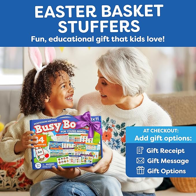 Montessori Preschool Busy Book for Toddlers Ages 3 and Up - Preassembled - Preschool Learning Activities Homeschool Montessori Toys - Gifts for 3 Year Old Boys Girl Birthday - Easter Gifts for Kids