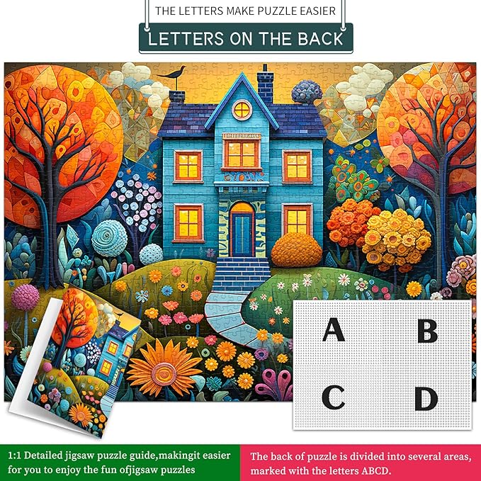 Jigsaw Puzzles for Adults 1000 Pieces, Interlock Perfectly Letter on Back No Dust, Home Decor Birthday Party Gift Toy for Men Women Elders Seniors, 1:1 Poster-Beautiful Homes
