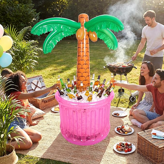 63'' Inflatable Palm Tree Cooler, Inflatable Cooler for Tropical Luau Party Decoration, Pool Party Decorations