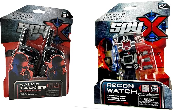 SpyX Walkie Talkies + Recon Watch - Double Agent Tool Set! 2 Pack of Walkie Talkies + an 8-in-1 Watch. Essential Items for Any Spy Gear Collection to Get The Job Done While Spying On The Enemy