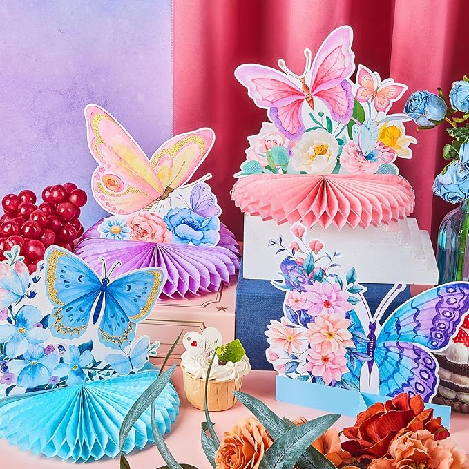 Epakh 10 Pieces Butterfly Centerpieces for Tables Butterfly Birthday Party Decorations Spring Honeycomb Table Centerpiece Spring Flower Theme Party Supplies for Birthday Baby Shower Decor