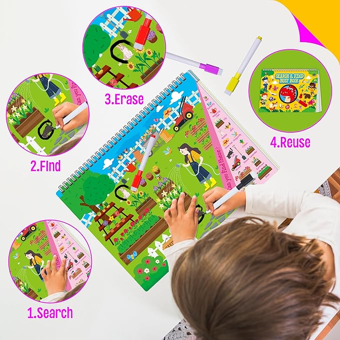 SpriteGru Search & Find Book, 30 Different Themes 32 Pages Activities Book, Montessori Learning Toy Educational Game Autism Sensory Toys for Preschool Girls and Boys Ages 3, 4, 5, 6