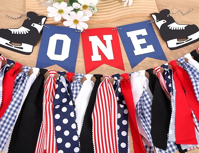 Hockey 1st Birthday High Chair Banner - Hockey Skate Party Banner, Ice Hockey First Birthday Decoration, Match Theme Party Supplies, Sports Birthdays Cake Smash Photo Props