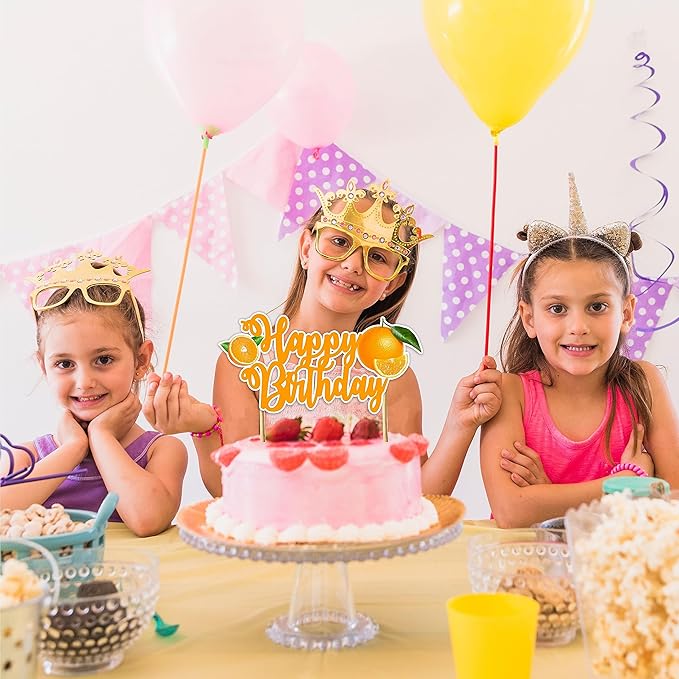 Orange Happy Birthday Cake Topper – Fresh Fruit Theme Cake Decoration for Birthday Celebration, Orange Inspired Dessert Topper for Party Cakes, Table Display Styling, Photo Setup.