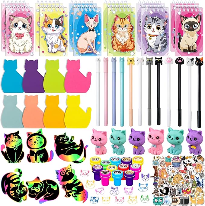 Cat Party Favors Cat Themed Party Supplies Goodie Bag Stuffers Fillers for PET Party Classroom School Reward Gift Prizes Goodie Bags Stuffers