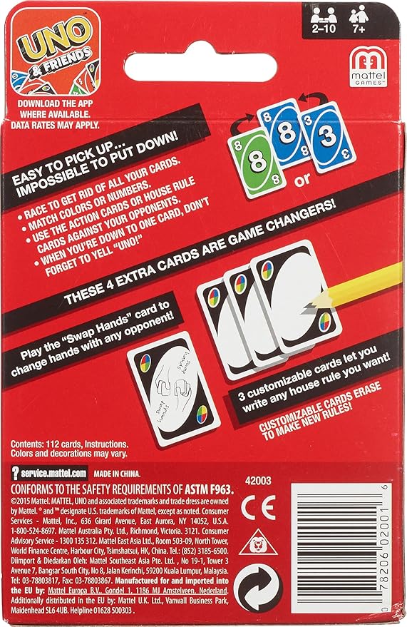 Mattel Games UNO Color & Number Matching Card Game for 2-10 Players Ages 7Y+