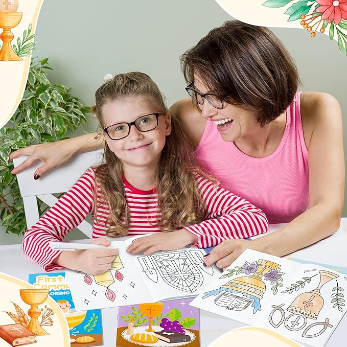First Holy Communion Coloring Books for Kids - 24Pcs Bulk First Holy Communion Mini Coloring Booklet DIY Art Drawing Book for Toddlers Holiday Party Goodie Bags Stuffers Sunday School Classroom Favors