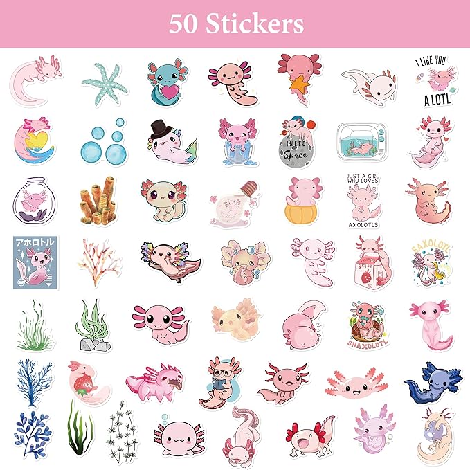 Cute axolotl Themed Birthday Party Decorations Supplies Set — Banner Hanging Spirals Backdrop Honeycombs Cupcake Toppers Stickers — Pink & Aqua Party Supplies