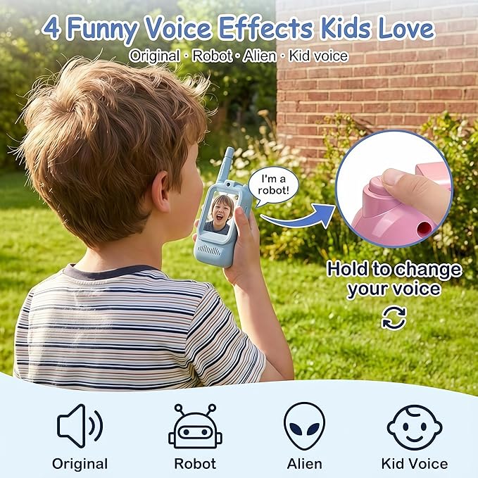 Kids Video Walkie Talkies for Kids Ages 3-5, 2 Pack Rechargeable Long Range Walkie Talkie with HD Camera Screen, Voice Changer Toy for Indoor Outdoor Adventure, Blue Pink