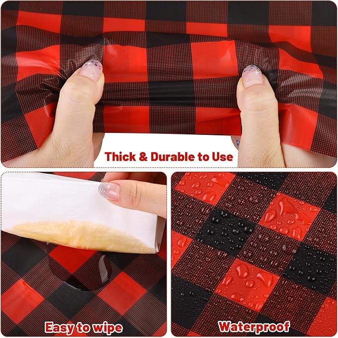 Kochorie 54 Inch x 300 Ft Red and Black Checkered Plastic Table Cloth Roll Disposable Red Black Buffalo Plaid Table Cover Roll with Easy Slide Cutter for Christmas Party/Home Dining/Decor