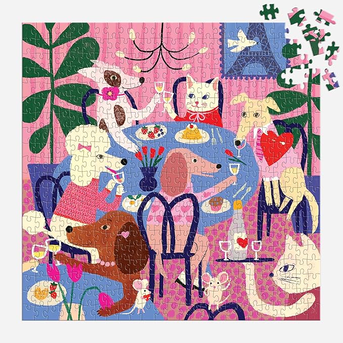 Galison Paws for Love – 500 Piece Jigsaw Puzzle Featuring Adorable Artwork of Dogs Celebrating Galentine's and Valentine's Day