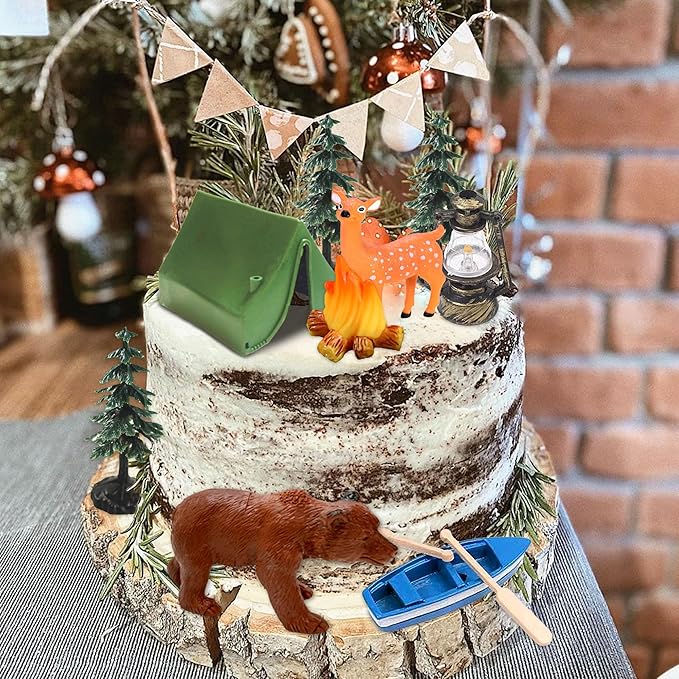 Camping Party Cupcake Toppers Tree Bear Tent Cupcake Picks Happy Camping Cake Decorations for Camping Party Supplies