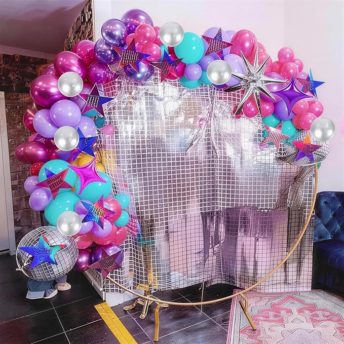 Pink Purple Blue Balloons, 62 Pcs 12 Inch Hot Pink Purple Teal Latex Balloons Violet Turquoise Silver Helium Balloon with Star Foil Balloon for Kids Magic Theme Mermaid Cartoon Birthdays Baby Shower