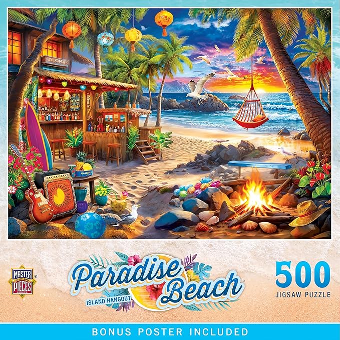 MasterPieces 500 Piece Jigsaw Puzzle - Island Hangout Beach Theme, Eco-Friendly, Matte Finish, Random Cut - for Adults & Family, 15"x21"