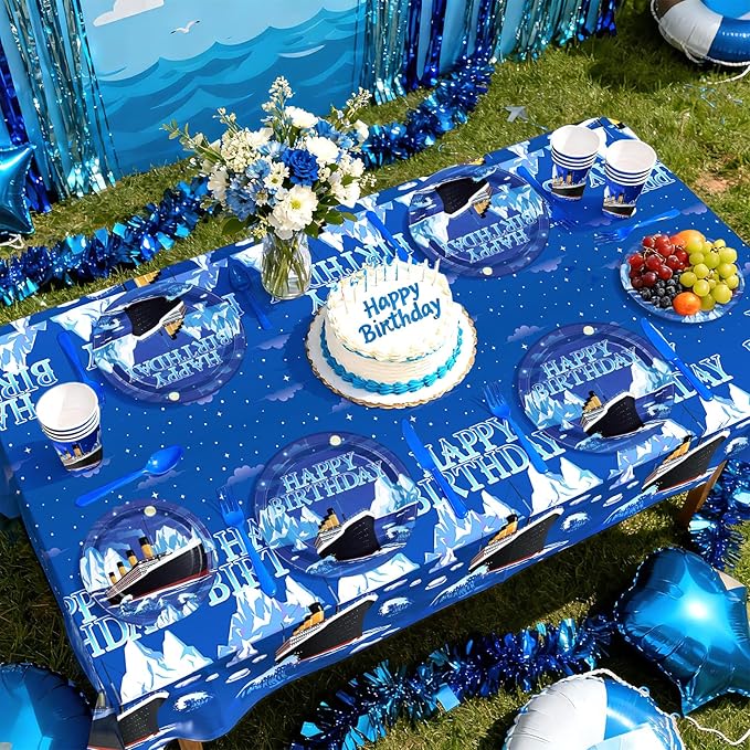 170Pcs Nautical Birthday Party Supplies Cruise Ship Plates and Napkins Cups Forks Tablecloth Ocean Cruise Liner Theme Tableware Sets for Kids Adults Birthday Baby Shower Party Favors Serves 24