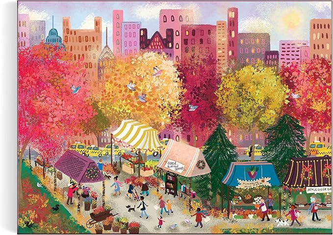 Galison Autumn at The City Market – 1000 Piece Puzzle Fun and Challenging Activity with Bright and Bold Artwork of A Fall Day at A Farmer’s Market for Adults and Families
