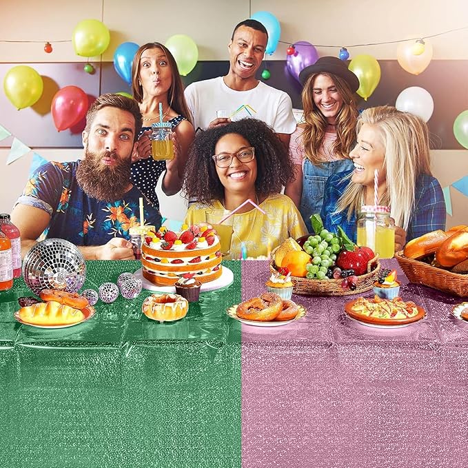 2 Pack Witch Holographic Tablecloth, Party Pink and Green for 54" x 108" Witch Princess Theme Decorations, Iridescent Metallic Plastic Glitt