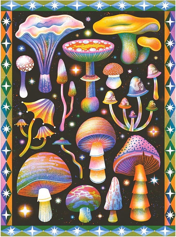 Galison Cosmic Mushrooms – 1000 Piece Jigsaw Puzzle Featuring Retro Inspired Illustration of Galactic Mushroom Artwork