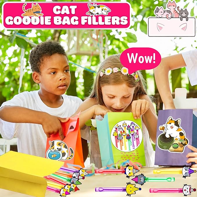 Cat Party Favors for Kids – 24PCS Cute Kitten Bubble Wands, Great for Birthday Supplies, Pinata Fillers, Goodie Bags & Classroom Rewards