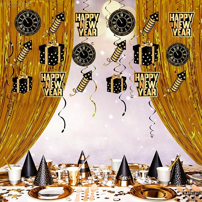 KatchOn, Happy New Year Hanging Swirls 2026 - Pack of 10, NO DIY | New Years Eve Party Supplies 2026 | Happy New Years Decorations 2026 | NYE Decorations 2026 | Happy New Year 2026
