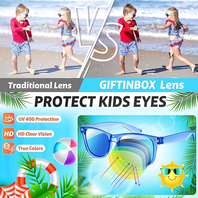 GIFTINBOX 24Pack Kids Sunglasse Bulk for Kids ,Great Gifts Party Favors For Kids 4-8 & 3-5, Translucent Sunglasses with UV400 Protection, Beach Pool Birthday Party Supplies