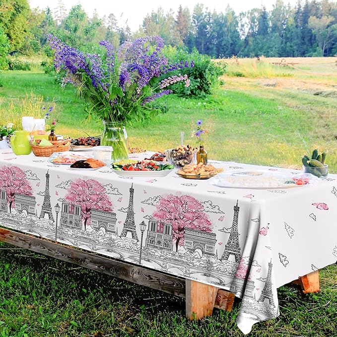 Paris Party Decorations, 3Pcs Paris Themed Party Tablecloth Plastic Table Cloth for Birthday Wedding Baby Shower