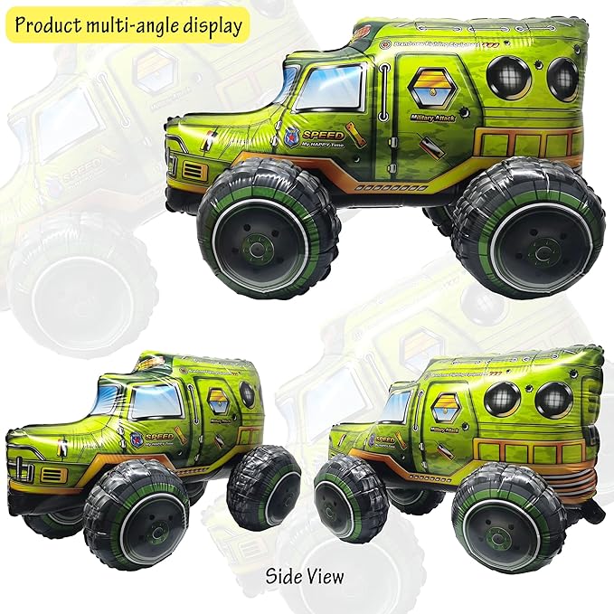 Self Standing 4D Army Military Vehicle Foil Balloon Large Camo Birthday Armed Forces Truck Balloon For Boys Military Vehicle Theme Birthday Party Decorations