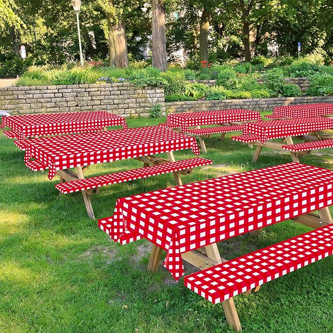 Red and White Checkered Tablecloth Roll 52 in x 100 Ft Red Checkered Picnic Party Supplies Camping Party Tablecloth for Indoor Outdoor Events Family Banquet Parties and Celebrations（Plastic ）