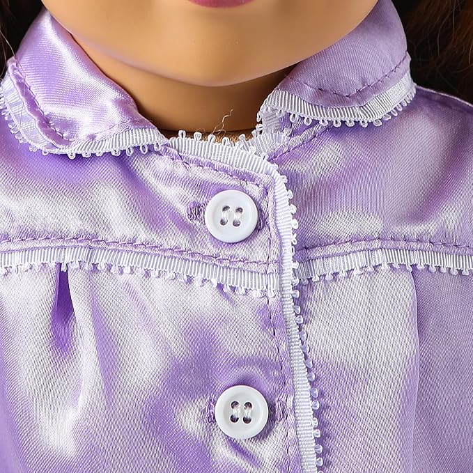American 18-Inch Doll-Clothes and Accessories Set, 3 PCS Sleepwear for 18 Inch Girl Dolls, Includes 18” Lavender Pajamas and Slippers