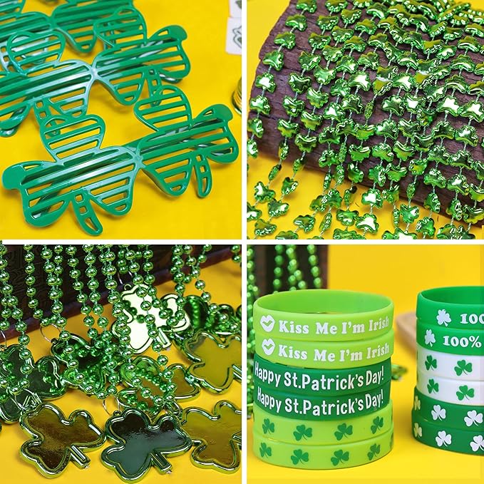 Max Fun 188Pcs St Patricks Day Accessories Party Favors Set, Saint Patricks Day Decorations Irish Decor for Kids, Green Beads Shamrock for Parades Party Supplies
