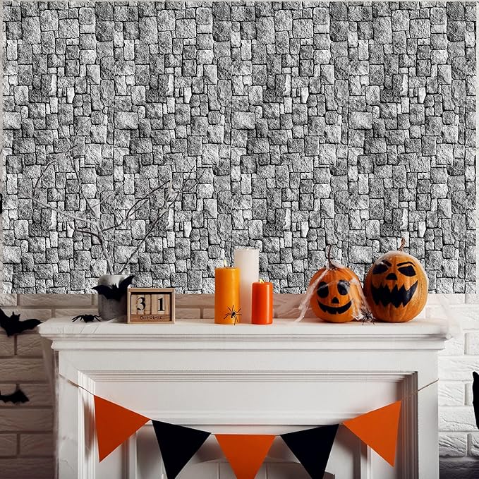 Irenare Halloween Stone Wall Tablecloths, Medieval Castle Party Decorations Supplies Disposable Plastic Brick Stone Tablecloth Brick Wall Table Covers for Birthday Party Favors(8 Pack,108 x 54 Inch)