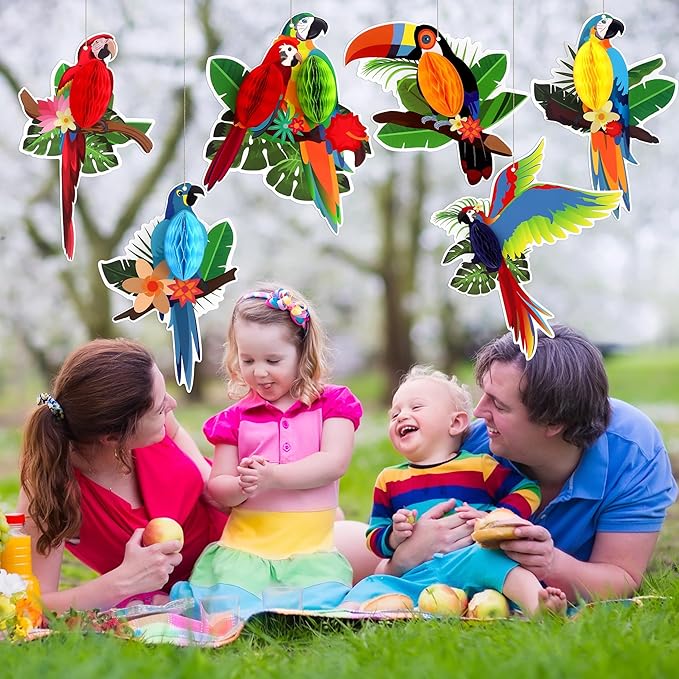 6 Pieces Tropical Birds Parrot Honeycomb Cutouts - Hawaiian Luau Tropical Party Decorations for Summer Beach Jungle Safari Rainforest Theme Birthday Party Home Classroom Décor