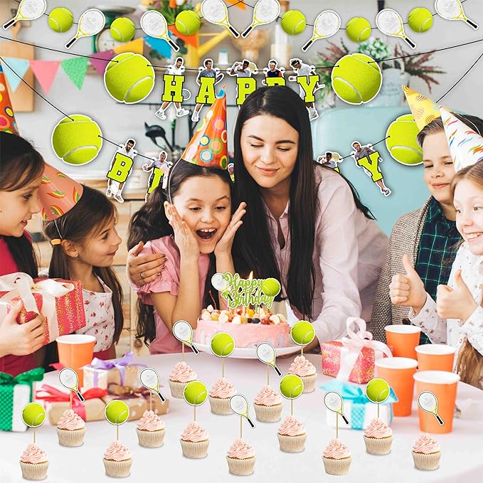 Tennis Theme Birthday Party Supplies - Decoration Set for Sports Celebration, Tennis Party Décor Kit with Banner, Cake Topper, Cupcake Toppers and Table Decorations for Home and Event Setup