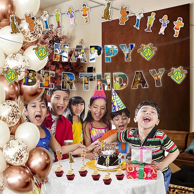 Scoby Do Theme Birthday Party Supplies – Complete Decoration Set with Banner, Cake Topper, Cupcake Toppers, and Table Decor – Mystery Dog Cartoon Party Kit for Boys and Girls