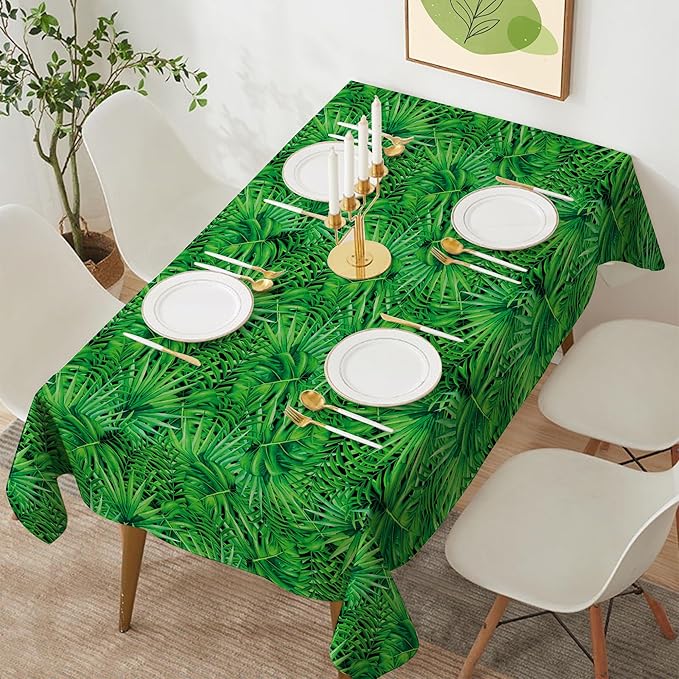 4 Pack Jungle Tablecloths Hawaiian Luau Tropical Palm Leaves Table Cloth Safari Theme Tablecloth Aloha Table Covers Safari Jungle Party Decorations Party Supplies 86 x 51 Inch (4)