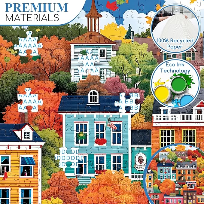 500 Piece Puzzle for Adults | Town in Autumn Street Puzzle | Recycled Cardboard Fall City Landscape Jigsaw Puzzle 500 Pieces | Challenging Game Home Decor Birthday Party Gift for Adults Seniors