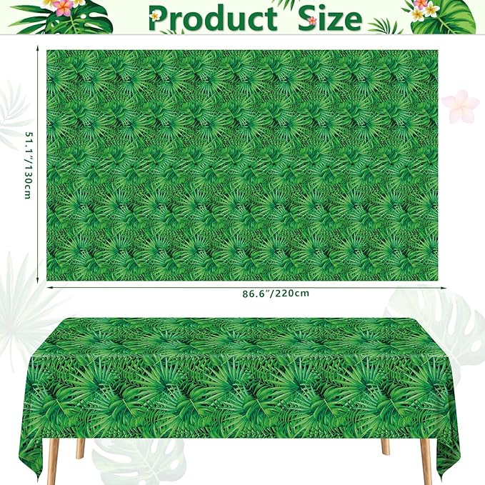 4 Pack Jungle Tablecloths Hawaiian Luau Tropical Palm Leaves Table Cloth Safari Theme Tablecloth Aloha Table Covers Safari Jungle Party Decorations Party Supplies 86 x 51 Inch (4)