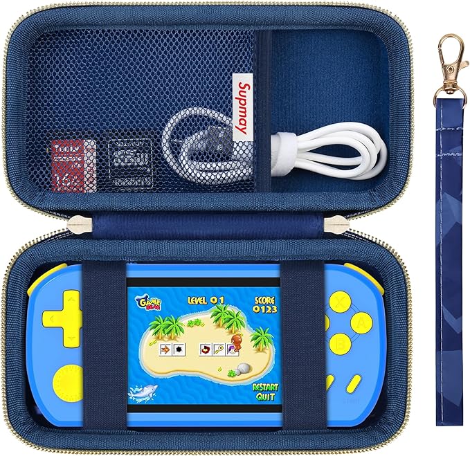 Supmay Carrying Case Compatible with CCTU / TEBIYOU Kids Handheld Games Preloaded 218 Retro Video Games, Portable Gaming Electronic Toys Storage Holder Travel Bag with Mesh Pocket for USB Cable, Blue