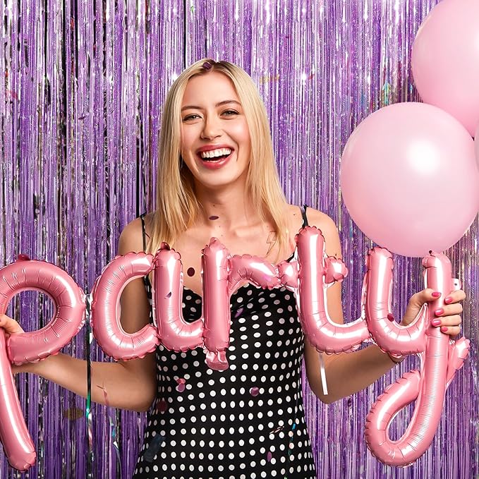 Pink Tinsel Curtain Party Backdrop Streamers - Birthday Decorations | Birthday Decorations for Girls | Princess Birthday Party Decorations |Sleepover Party Supplies for Girls,2 Pack