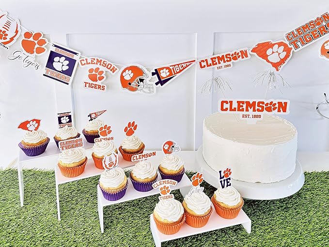 Clemson Cupcake Topper Party Supplies for Football, Birthday, Graduation Party Decorations (24 Pieces) (Clemson Tigers)