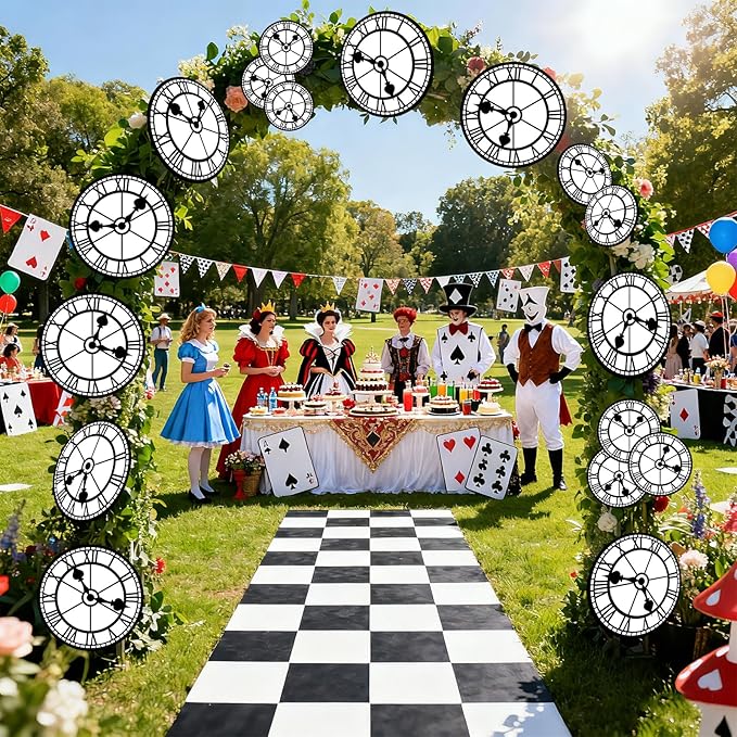 60Pcs Wonderland Clock Hanging Swirls Wonderland Tea Birthday Party Decorations Curious Clock Ceiling Streamers Fairytale Themed Hanging Decorations for Birthday Baby Shower Tea Party Supplies