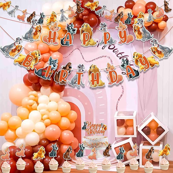 "Lady and the Trmp Theme Birthday Party Supplies – Cute Cartoon Dog Theme Decorations – Perfect for Birthday Parties, Baby Showers, Family Celebrations, Movie Nights, and Inspired Party Events"