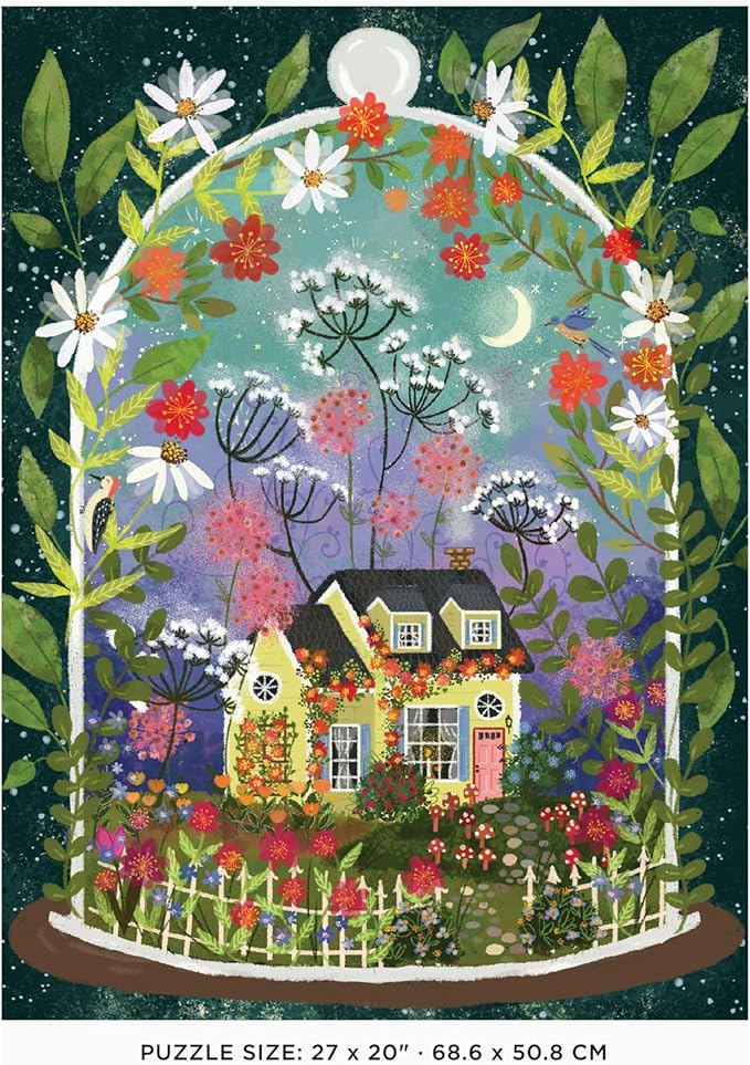 Galison Bloomarium – 1000 Piece Joy Laforme Jigsaw Puzzle Featuring Beautiful Artwork of A Cozy Cottage Encased in A Blooming Terrarium