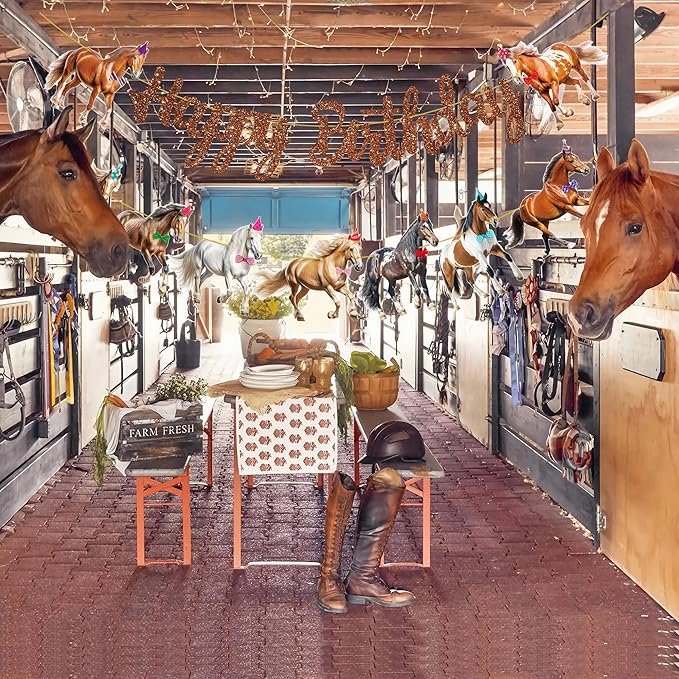 Horse Happy Birthday Banners Horse Birthday Party Decorations 2PCS Racing Horse Banner Horse Birthday Party Supplies for Western Horse Themed Baby Shower Supplies