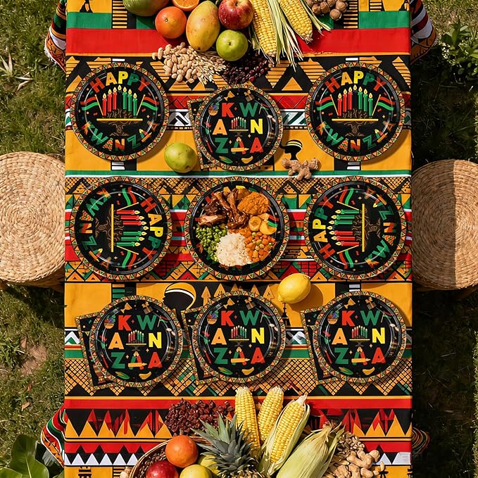 200 Pcs Kwanzaa Party Decorations Africans American Traditional Festival Paper Plates and Napkins Happy Kwanzaa Tableware Set for African Heritage Holiday Party Decorations Serves 50