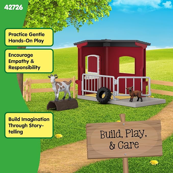 Schleich Farm World – 31PC Goat Stable Playset with 2 Goat Figures and Accessories – Farm Animal Toys for Boys and Girls – Pretend Play Barn Toy for Imaginative Play - Toddlers, Kids Ages 3+ | 42726