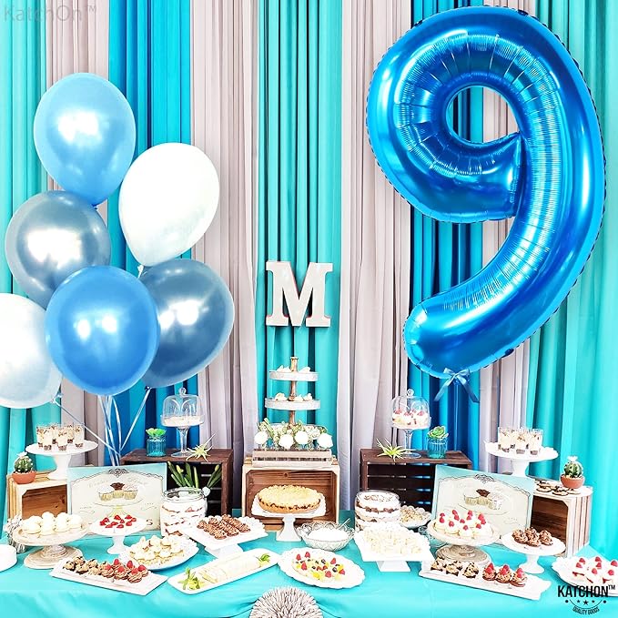 KatchOn, Giant Blue Number 9 Balloon - 40 Inch | Foil 9 Birthday Balloon for 9th Birthday Decorations | 9th Anniversary Decoration | Blue Party Decoration