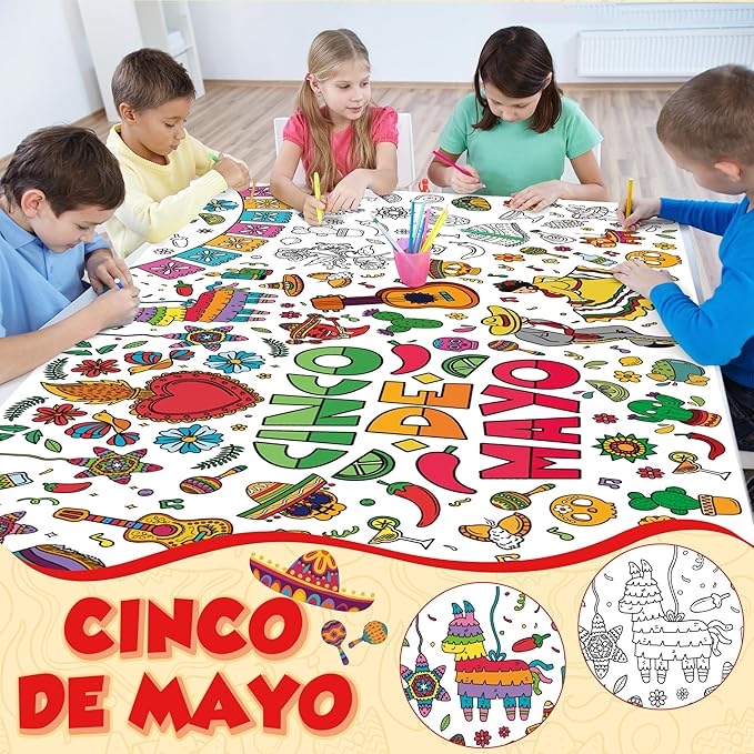 OHOME Cinco De Mayo Giant Coloring Poster/Tablecloth - 30 x 72 Inches Jumbo Coloring Banner Kids Crafts Games Accessories Gifts Decor - Fiesta Mexican Party Decorations