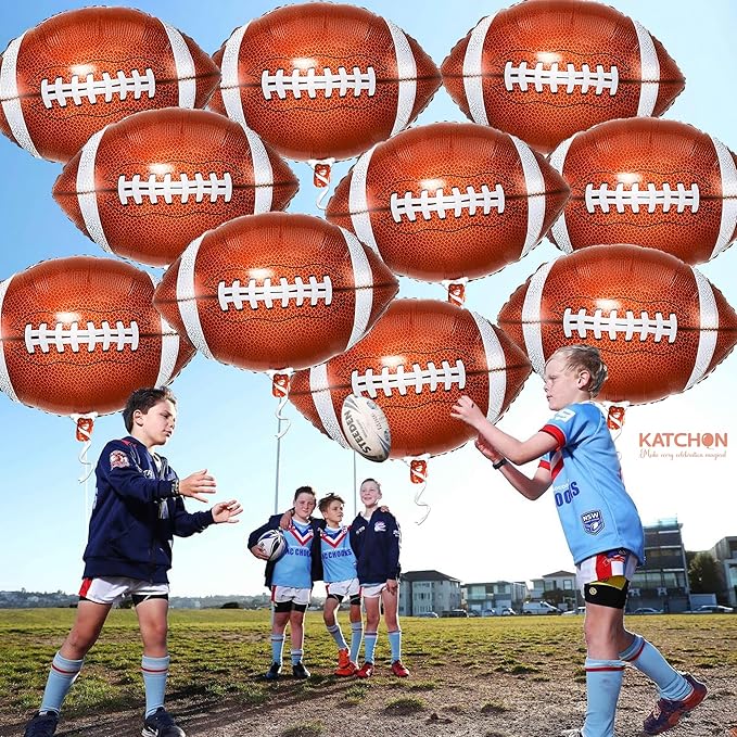 KatchOn, Huge Pack of 10 Foil Football Balloons - 18 Inch | Football Party Decorations | Touchdown Balloons for First Down Football Birthday Party Decorations and Football Themed Party Decorations