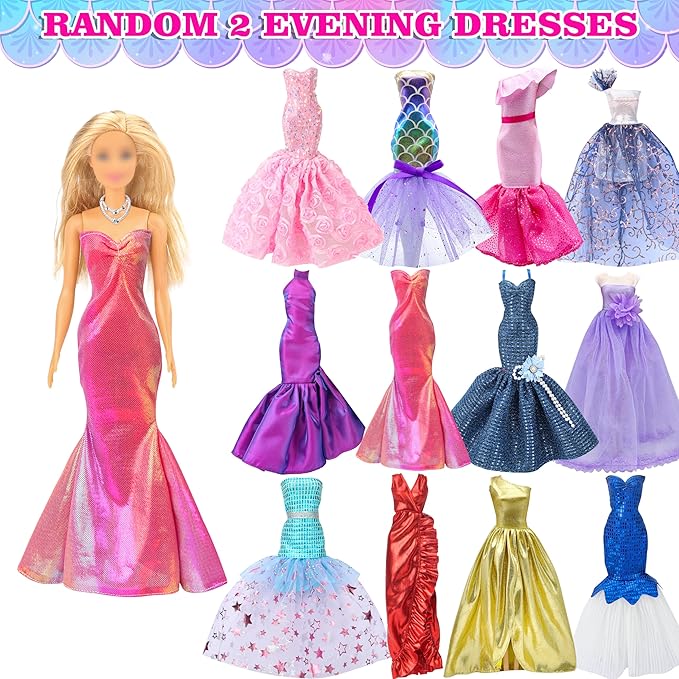 Doll Clothes and Accessories Set, Wedding Gowns, Evening Dresses, Fashion Dresses, Casual Outfits Top and Pant, Swimsuit Bikini, Hangers, Shoes and Accessories Toys for Girl Birthday Gift